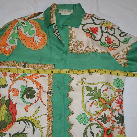 Vintage 1960s Emilio Pucci 100% Silk Blouse Green Orange Size 10 -XS SMALL/SMALL - Picture 13 of 15